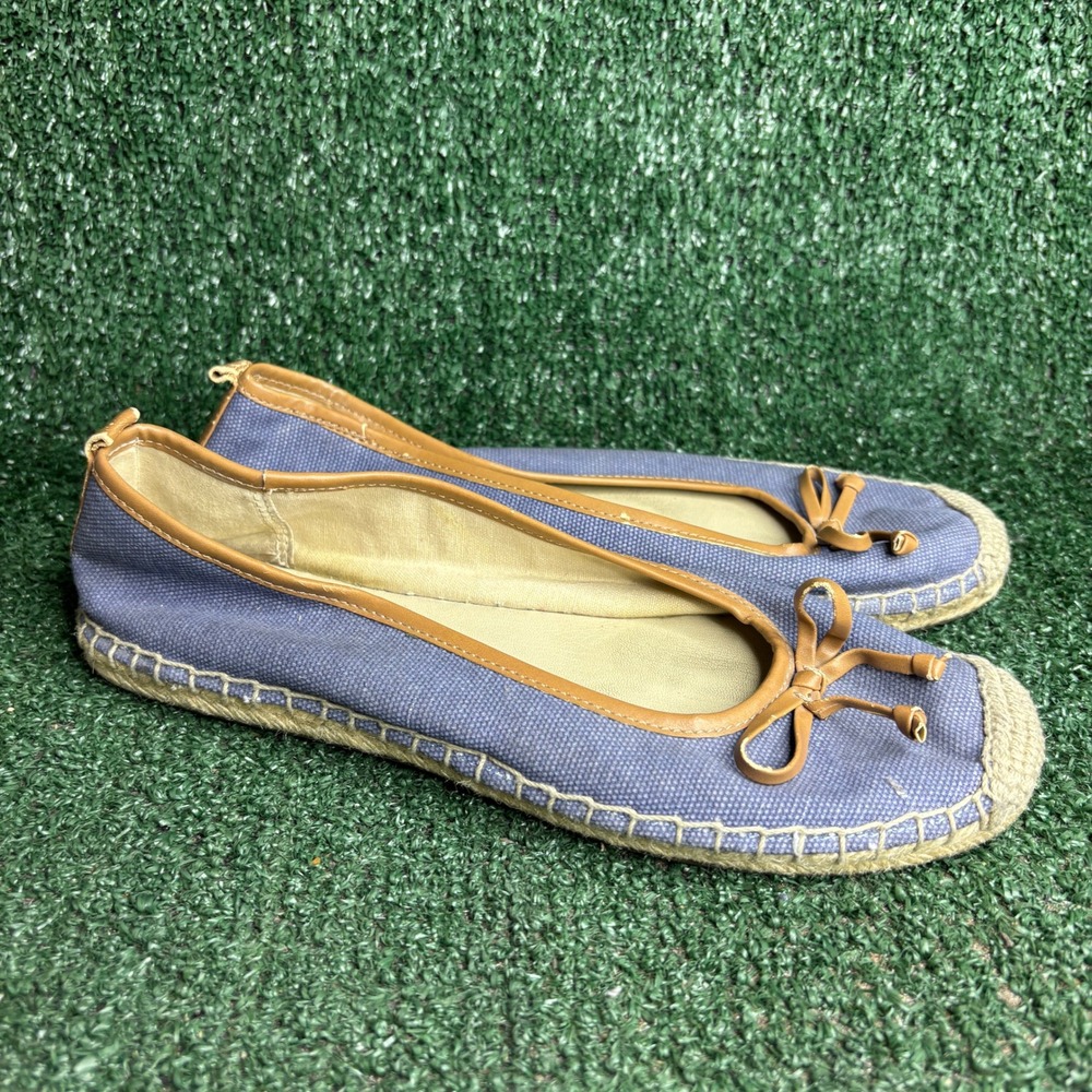 Franco Sarto Sandra Bow Canvas Jute Espadrille Flat Blue Purple Womens Size‎ 9M